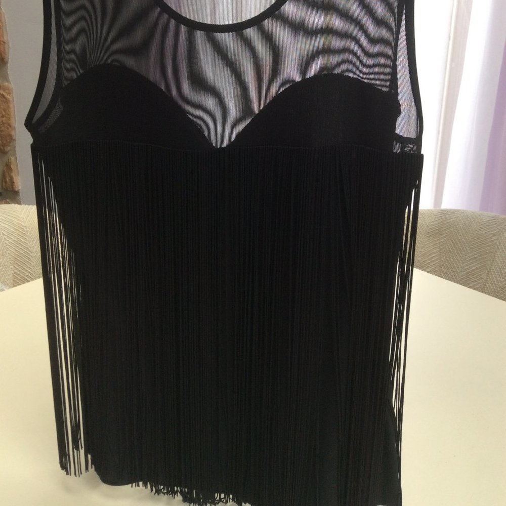 Black Sleeveless Blouse with Fringe